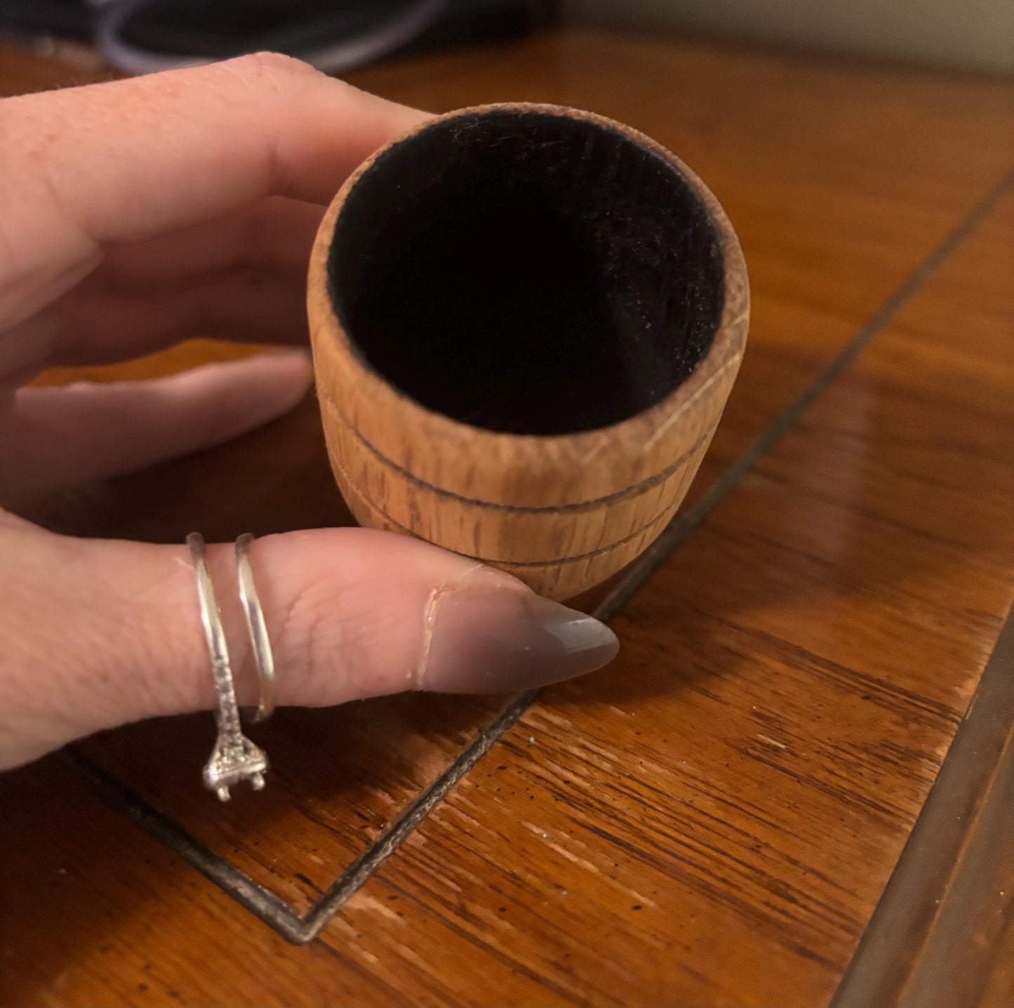 Handmade White Oak Charred Whiskey Shot glass (pic shows the charring on the inside of each one).