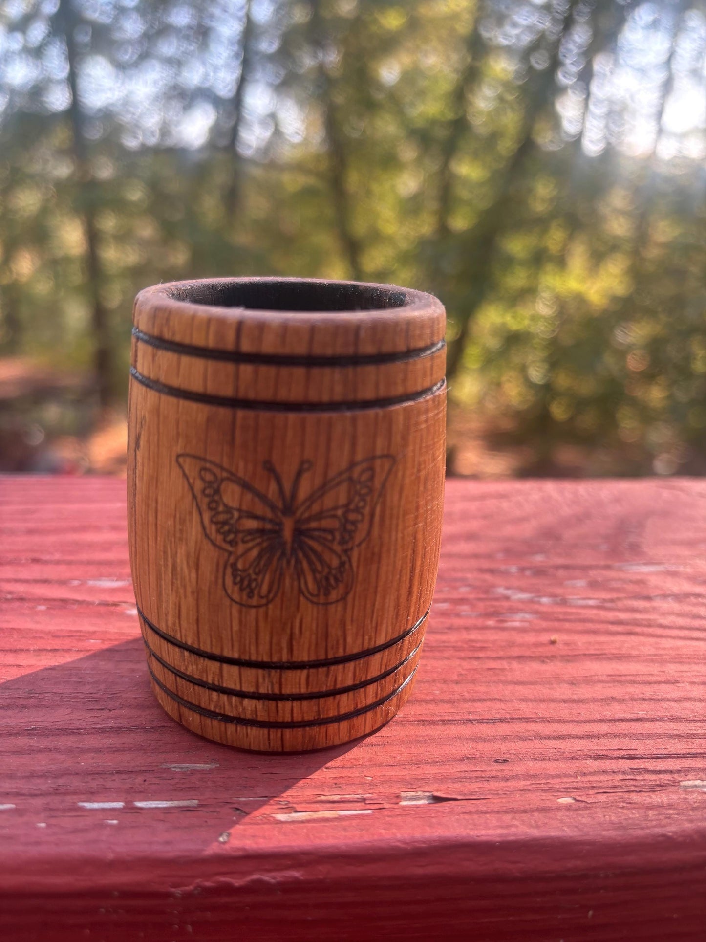 Brand New Item!! Handmade White Oak Charred Whiskey Shot Glasses.