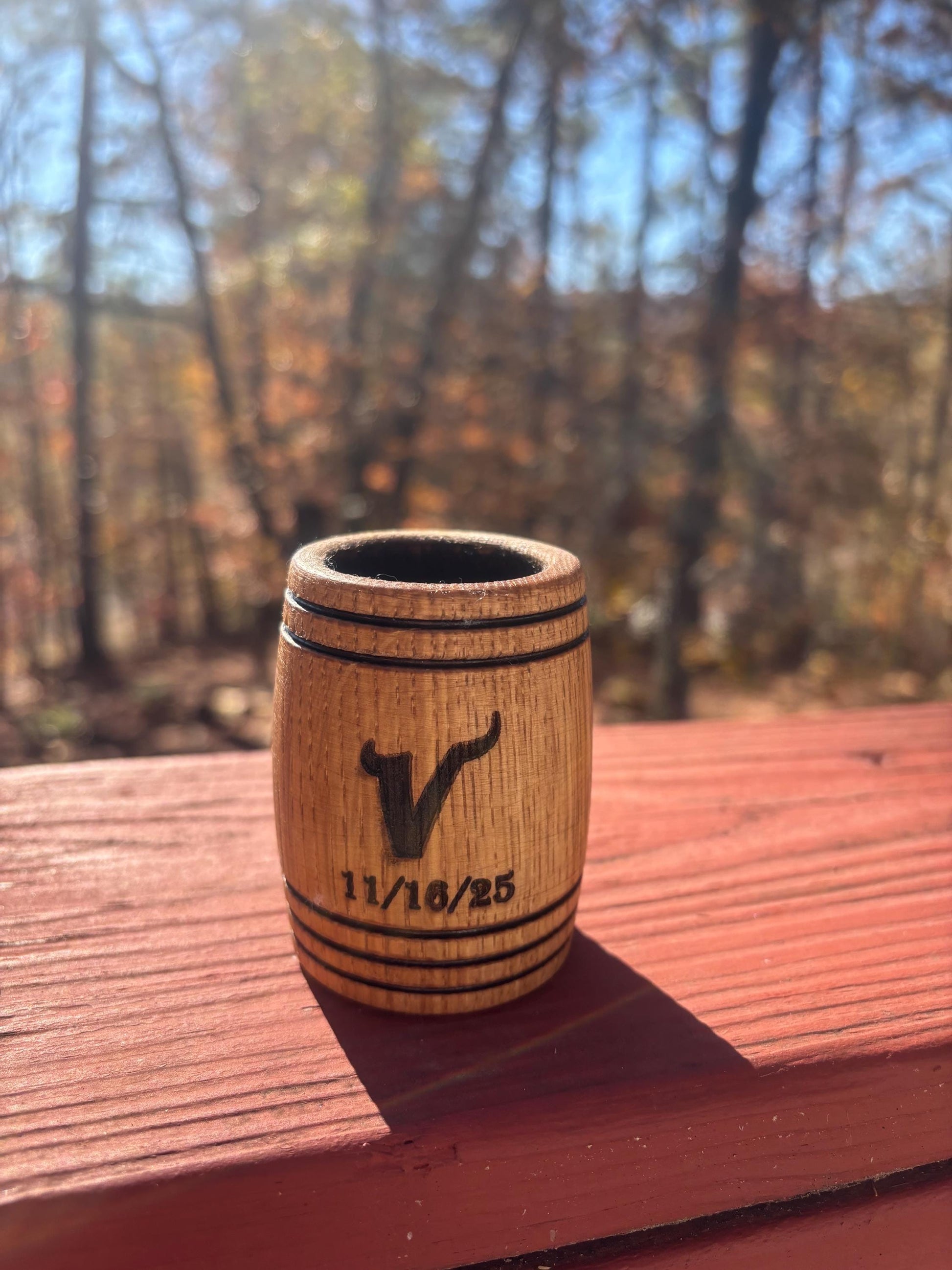 Brand New Item!! Handmade White Oak Charred Whiskey Shot Glasses.